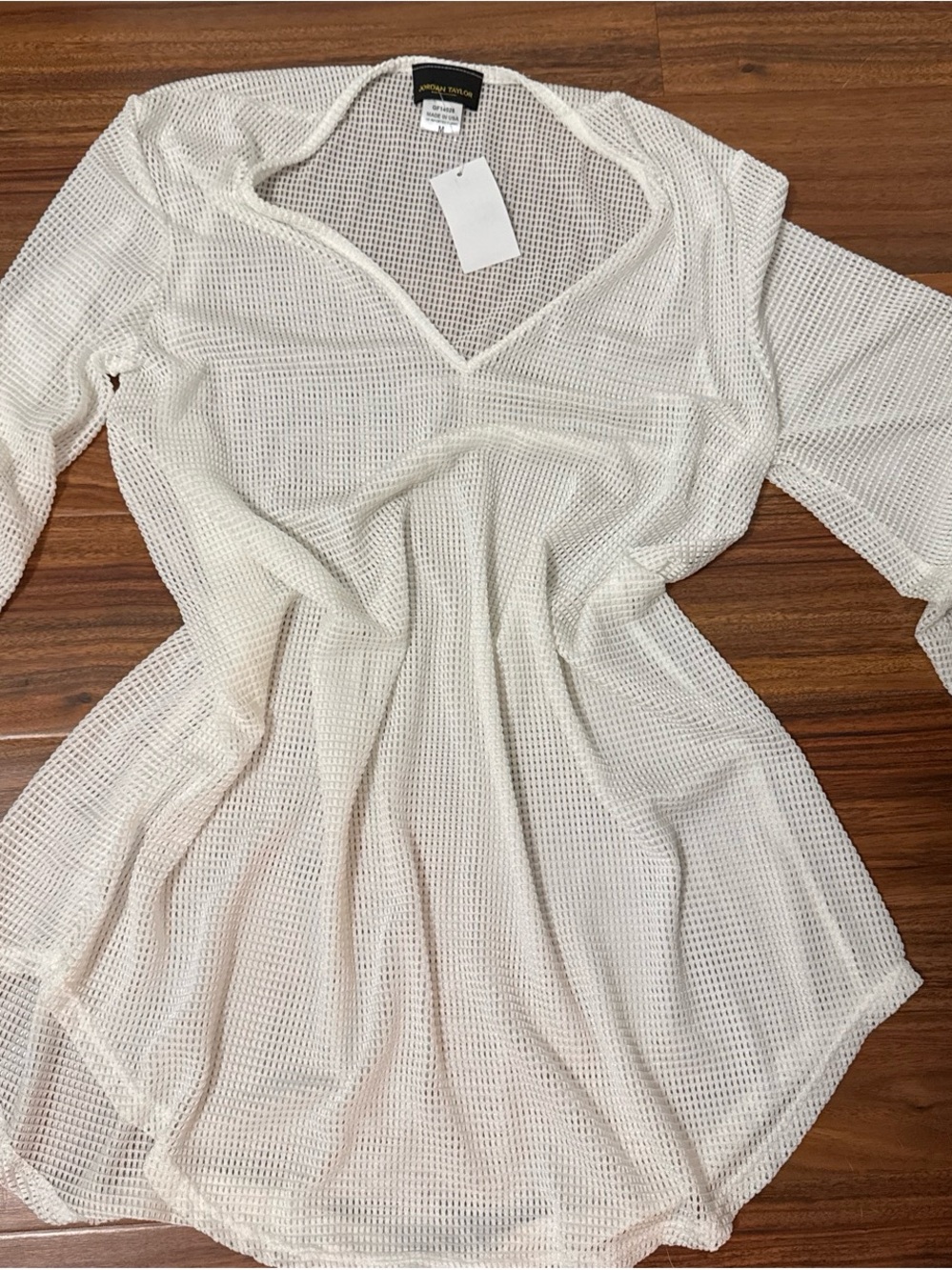 Women's White Mesh Swim Cover-Up Tunic